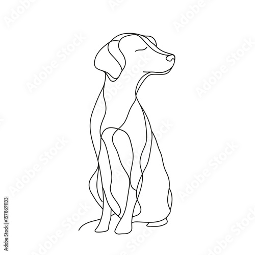 Minimalist line drawing of a dog in a sitting position, isolated on transparent background