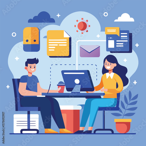 People working together on computers office collaboration