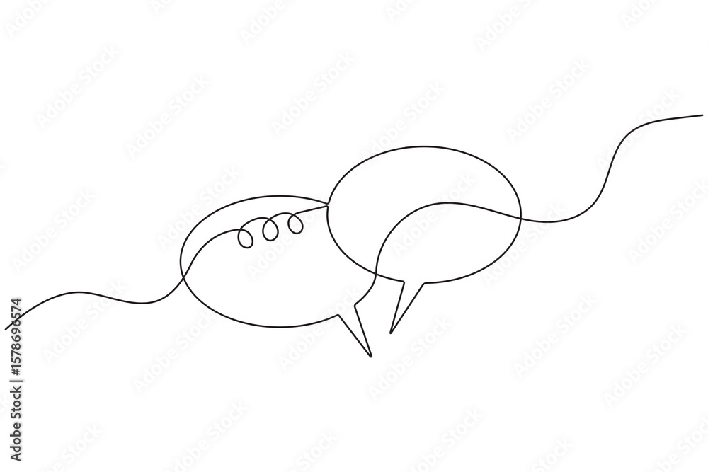 Obraz premium Continuous one line art drawing speech bubble square shape minimalist single line unique message chat and dialogue box vector illustration.