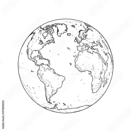 Continuous Earth line drawing symbol. World map one line art. Earth globe hand drawn insignia. Stock vector illustration isolated on white background , vector style simple color