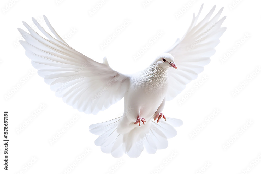 A white dove flies with wings spread wide isolated on transparent background A white dove flies with wings spread wide isolated on transparent background