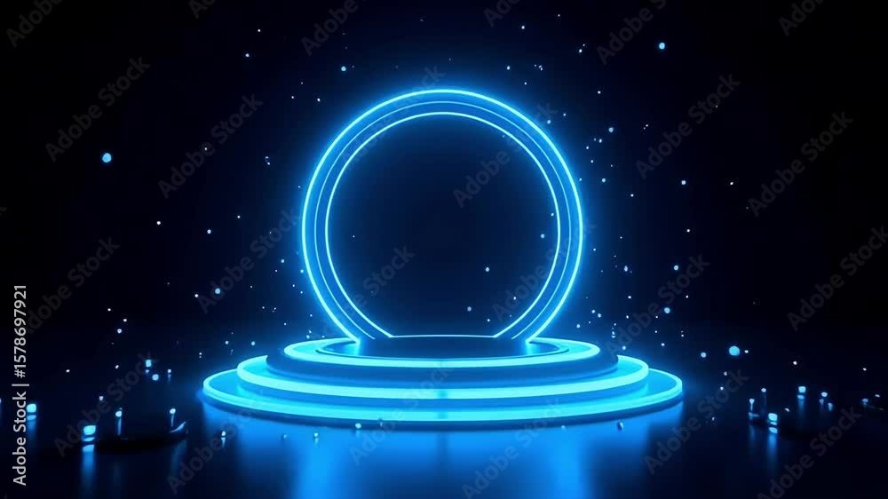 Neon circle stage background loop animation futuristic glowing blue podium presentation 3d render