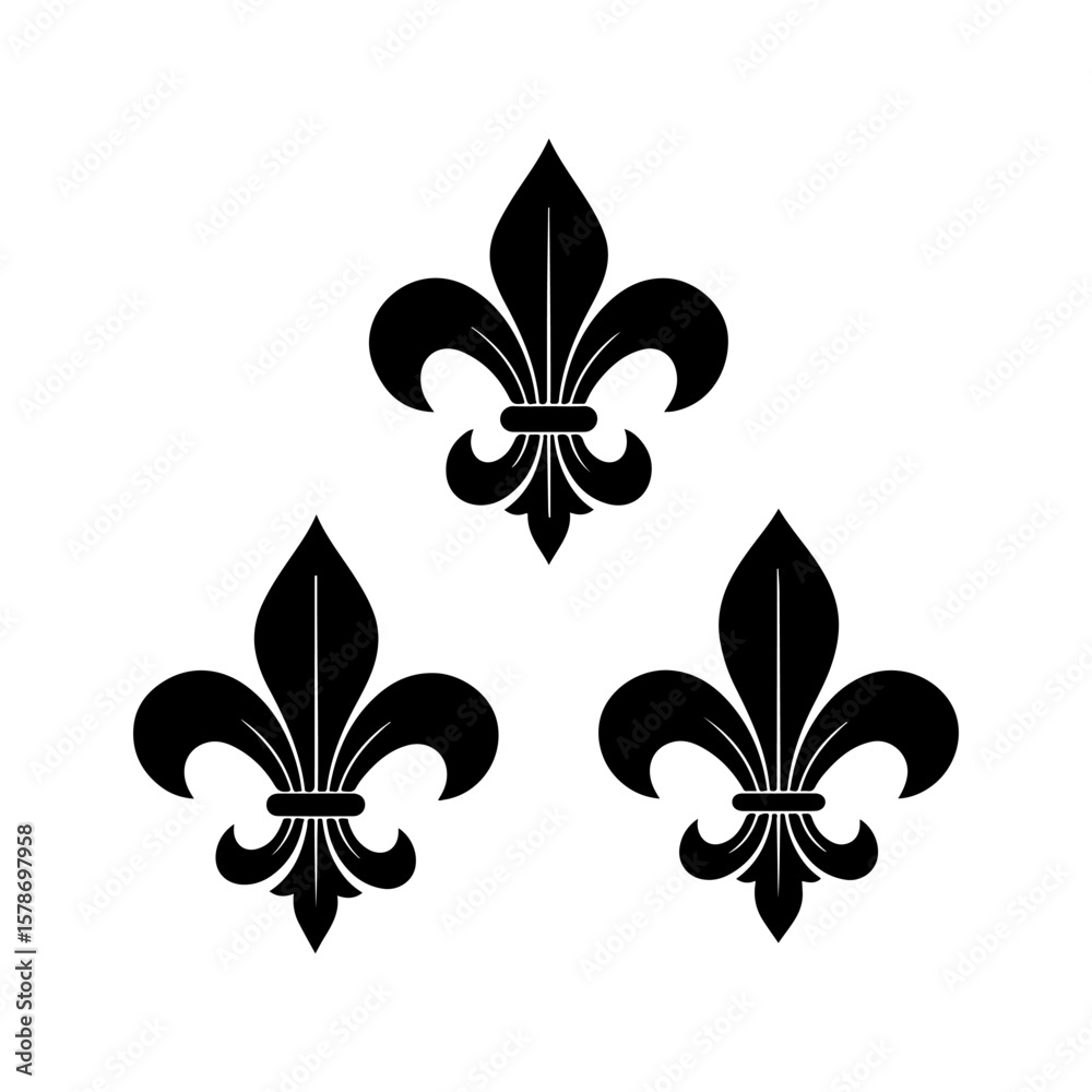 Fototapeta premium Set of lily flowers silhouette icon vector flat illustration on white background.
