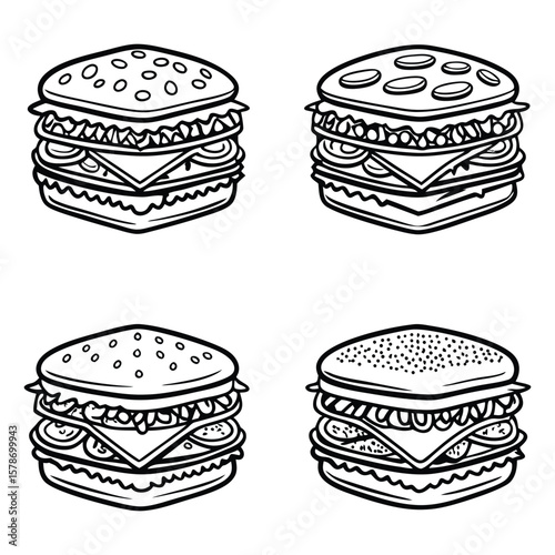 Deli sandwich icons set