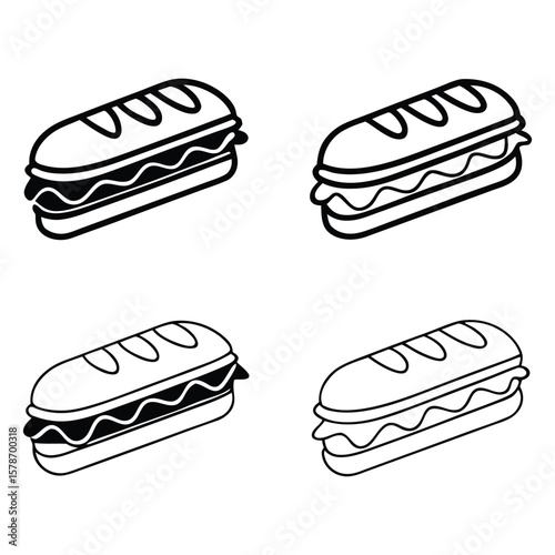 Deli sandwich icon set