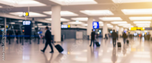 Wallpaper Mural People with luggage walking in a bright airport terminal blurred background. Torontodigital.ca