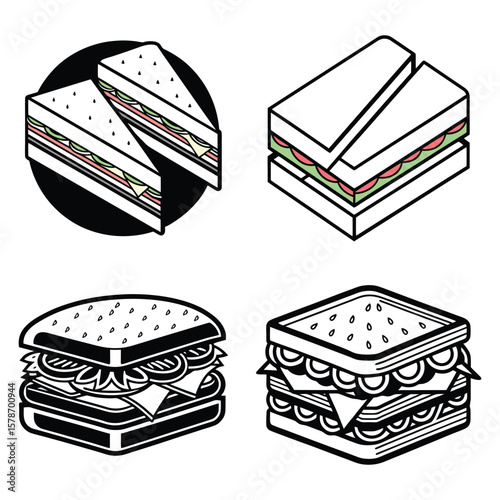 Deli sandwich icon set collection of vector cartoon illustrations for restaurant business design