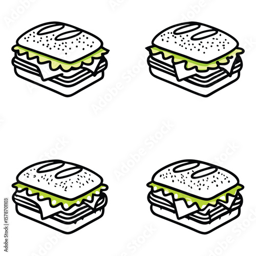 An isolated fast food vector of a hamburger with sesame bun, cheese, beef, fresh lettuce, deli sandwich icons and tomato, alongside fries 