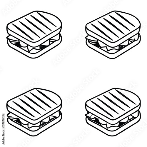 A vector illustration set deli sandwich icon and breakfast icons, including a toaster with toast, for business and kitchen appliance symbols