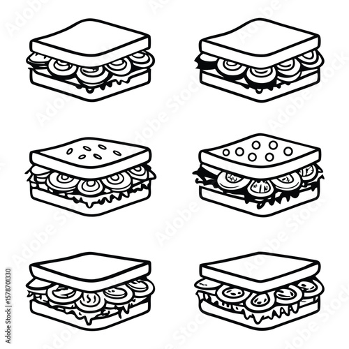 A vibrant vector illustration set showcasing a collection of classic fast food items like hamburgers, cheeseburgers, and deli sandwiches icon, perfect for menus or design