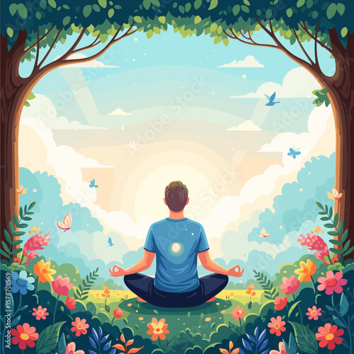 Serene yoga meditation in nature, a graphic design suitable for wellness apps, websites, or branding related to mindfulness and healthy lifestyle.