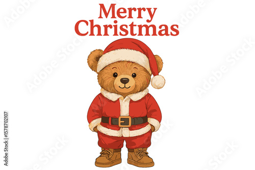 Cute teddy bear in Santa outfit spreading holiday cheer during Christmas celebrations at a cozy winter scene