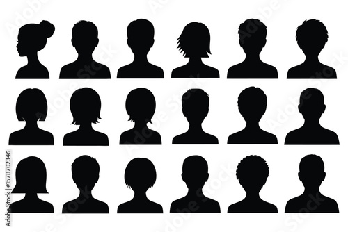 Diverse human head and shoulder silhouettes people