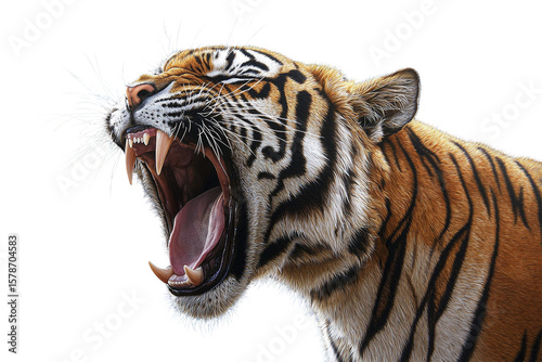 A tiger roaring with its mouth wide open on transparent background