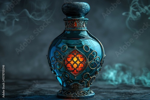 A beautiful crafted 3d render glass bottle on the black background