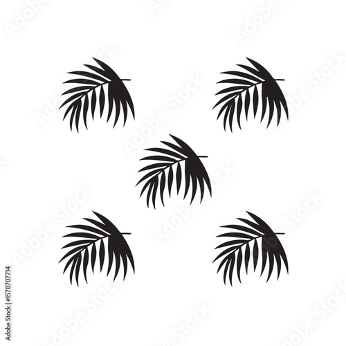 Five black palm frond silhouettes arranged in a pattern on white background
