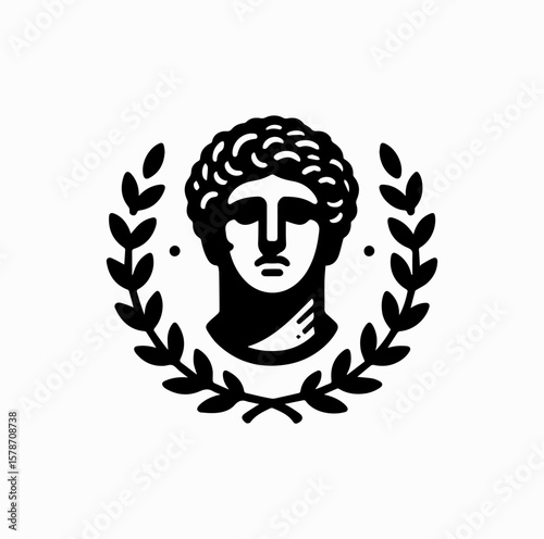 Minimalist Black Vector Logo of Roman Emperor Bust with Laurel Wreath Isolated on White Background