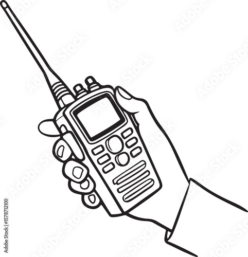 Modern vector drawing of a portable two-way radio used for outdoor or industrial communication.