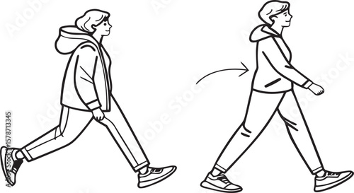 Man and woman walking together on the street in sketch illustration style