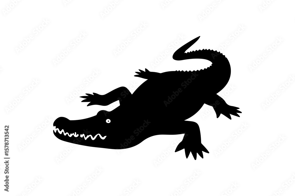 Fototapeta premium Black Silhouette of a Crocodile Crawling Forward