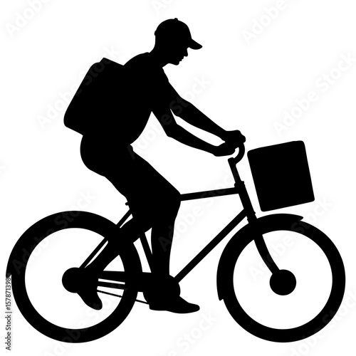 Silhouette of cyclist with delivery crate on bicycle, urban eco-friendly transportation