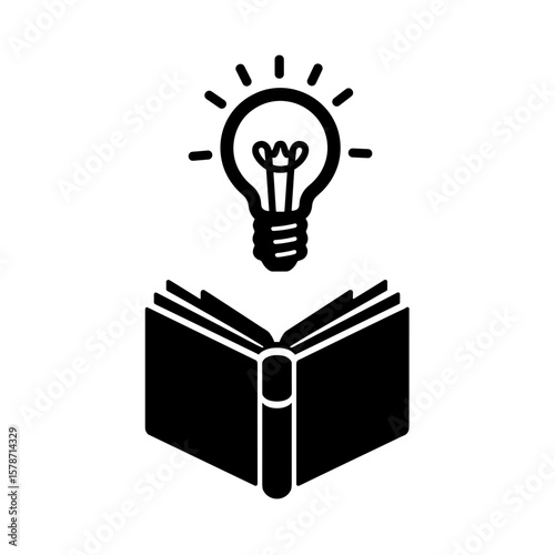 Open Textbook Silhouette with Glowing Lightbulb, Academic Inspiration and Study Concepts