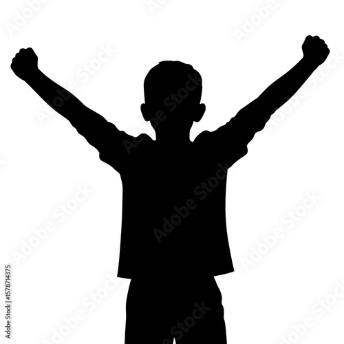 Silhouette of teen with raised arms, celebration and achievement concept