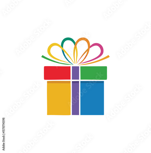 Colorful gift box with ribbon present