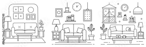  Living Room Coloring Book Page Outline Line Art