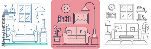  Living Room Coloring Book Page Outline Line Art