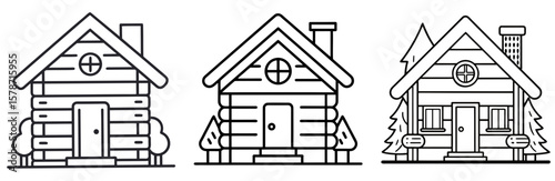  Log House Coloring Book Page Outline Line Art