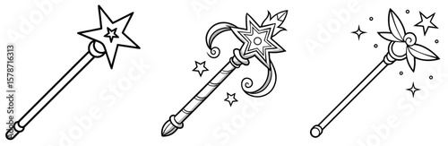 Magic Wand Coloring Book Page - Outline Design