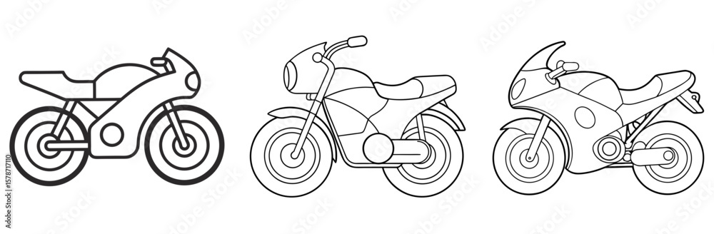 Fototapeta premium Motorcycle Coloring Book Page - Outline Line Art