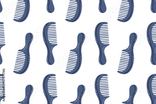 Repeating pattern of dark blue combs with curved handle for haircare designs