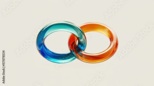 Two 3D interlocking colored glass rings forming simple link icon.