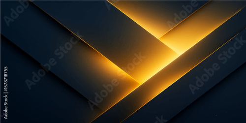 Abstract gold and dark blue layered background with luxury geometric glowing design