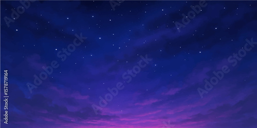 Abstract fantasy background of a starry blue sky with glowing cosmic elements