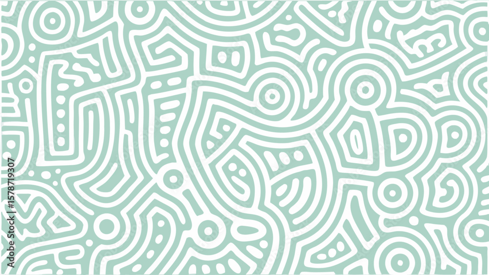 Fototapeta premium Abstract background featuring a light green surface with white organic shapes and lines pattern