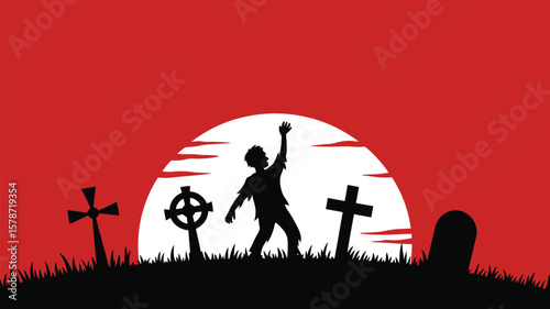 Zombie halloween graveyard spooky undead horror night tombstone creepy monster scary illustration 