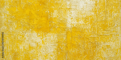 Old, grungy yellow paint on a textured wall creates a vintage, aged backdrop with a stained, rough surface