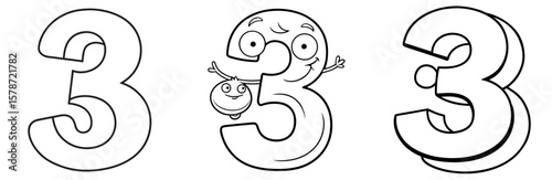 Number 3 Coloring Book Page - Outline Design
