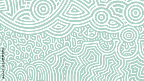 Abstract background with concentric circles and intricate line patterns in light teal and white color scheme