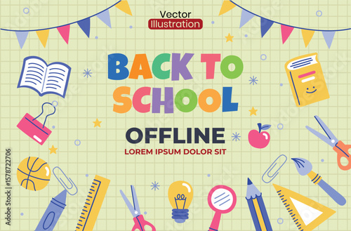 Back to school vector illustration, school supplies set, cartoon style