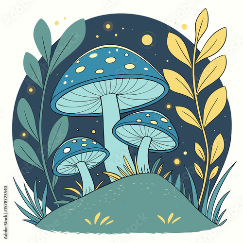 
a drawing of mushrooms and plants