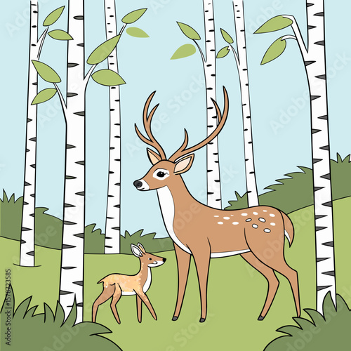 
a deer and fawn in a forest