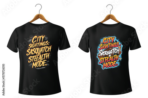 Black t shirts with sasquatch design bigfoot city sightings