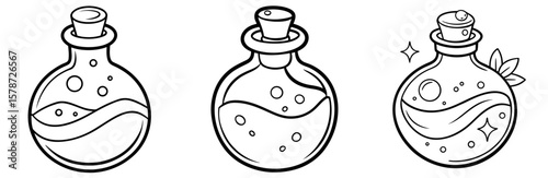 Potion Coloring Book Page - Outline Line Art Design