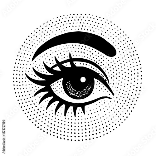 Minimilist eye illustration black and white drawing eyeball vision sight look see optical observe view glance peep gaze vector