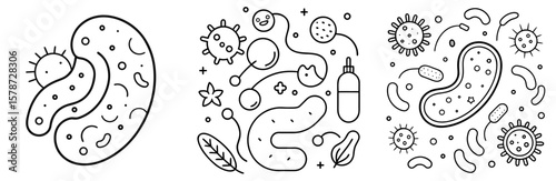Probiotics Bacteria Coloring Book Page - Outline Vector Line Art