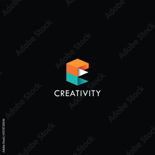 3D Cubic Letter E Monogram isolated with black background. 